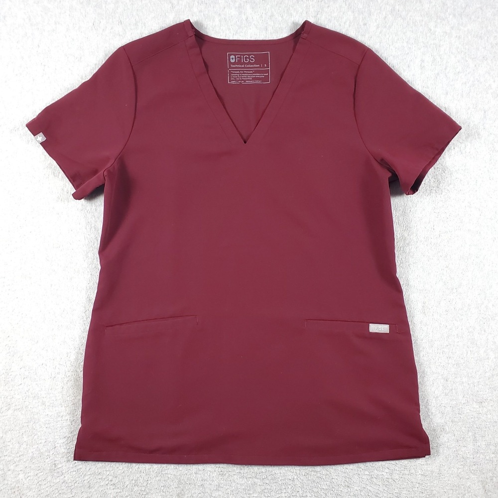 Figs Scrubs Casma Top Women's Size Small Burgundy Technical Collection Medical